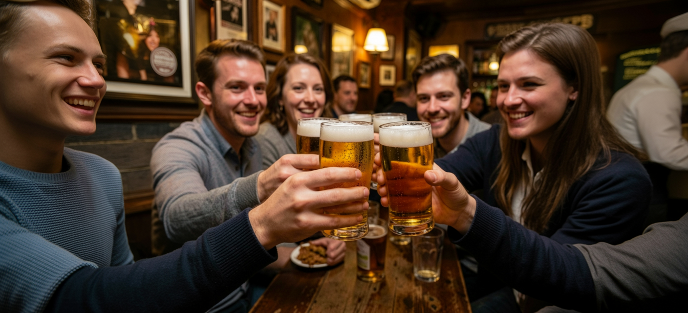 Amici che brindano con birra artigianale in un pub durante Birrifici Aperti